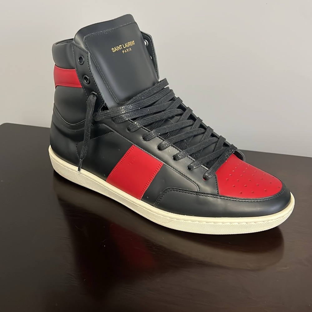 SAINT LAURENT PARIS Alpha Sigma Red High Top Sneakers